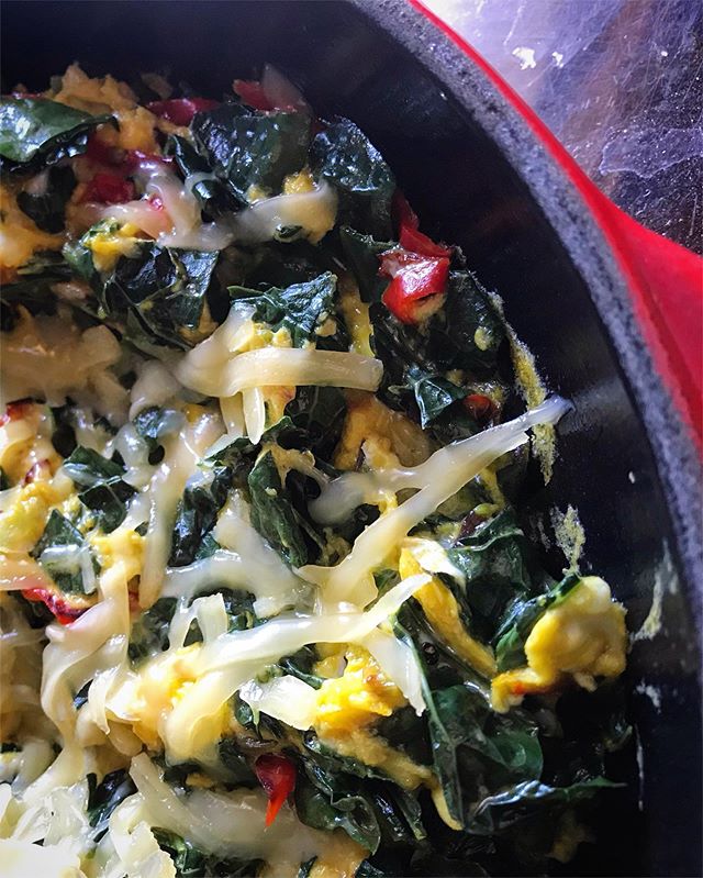 Breakfast scramble: Aleppo peppers, and kale from the garden along with scallions and Gouda from Holland. Yum-yum.
.
.
.
#eggsforbreakfast #gardenscramble #easytasty #whatsinthefridge #whatsinthegarden