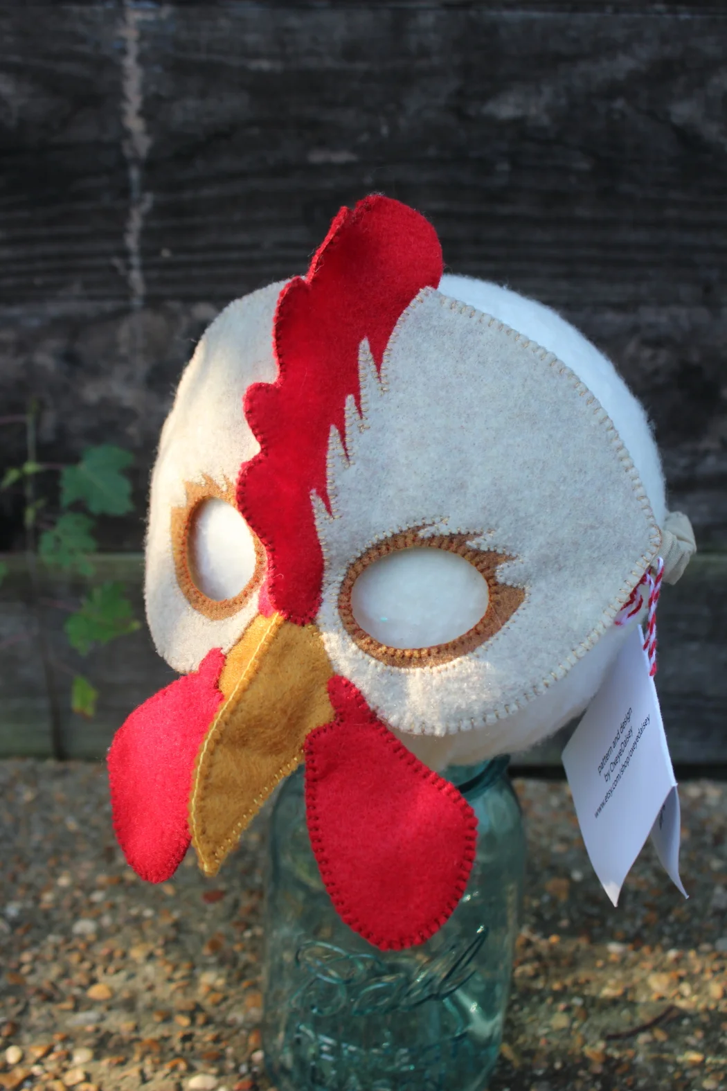 Chicken Mask , sewn by me, pattern by Oxeyedaisy at https://www.etsy.com/shop/oxeyedaisey