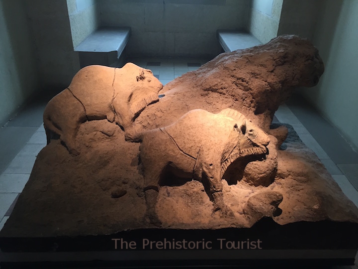 Life-sized reproduction of the 14,000 year old clay bison from Tuc d'Audoubert cave