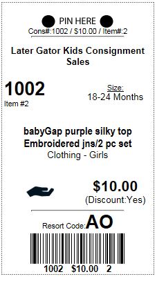 The open hand designates that the consignor has chosen to donate their item if unsold at the end of the sale.
