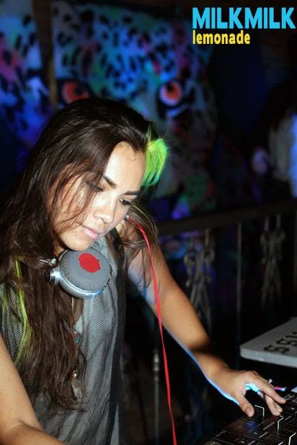 Milk Milk Lemonade Los Angeles, California November 2015 Von Kiss DJ-ing in foreground Party Leopard in background