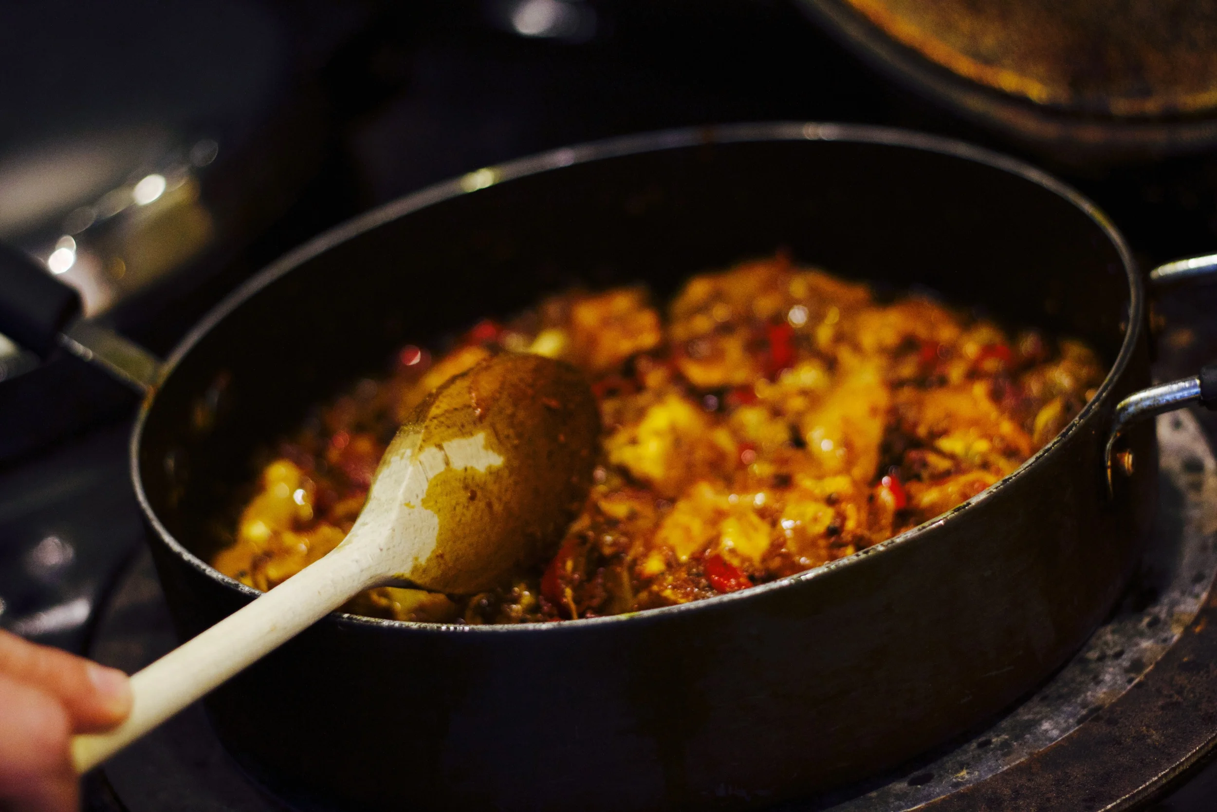 Fry up until the chicken is browned in the pan, careful not to burn it though!