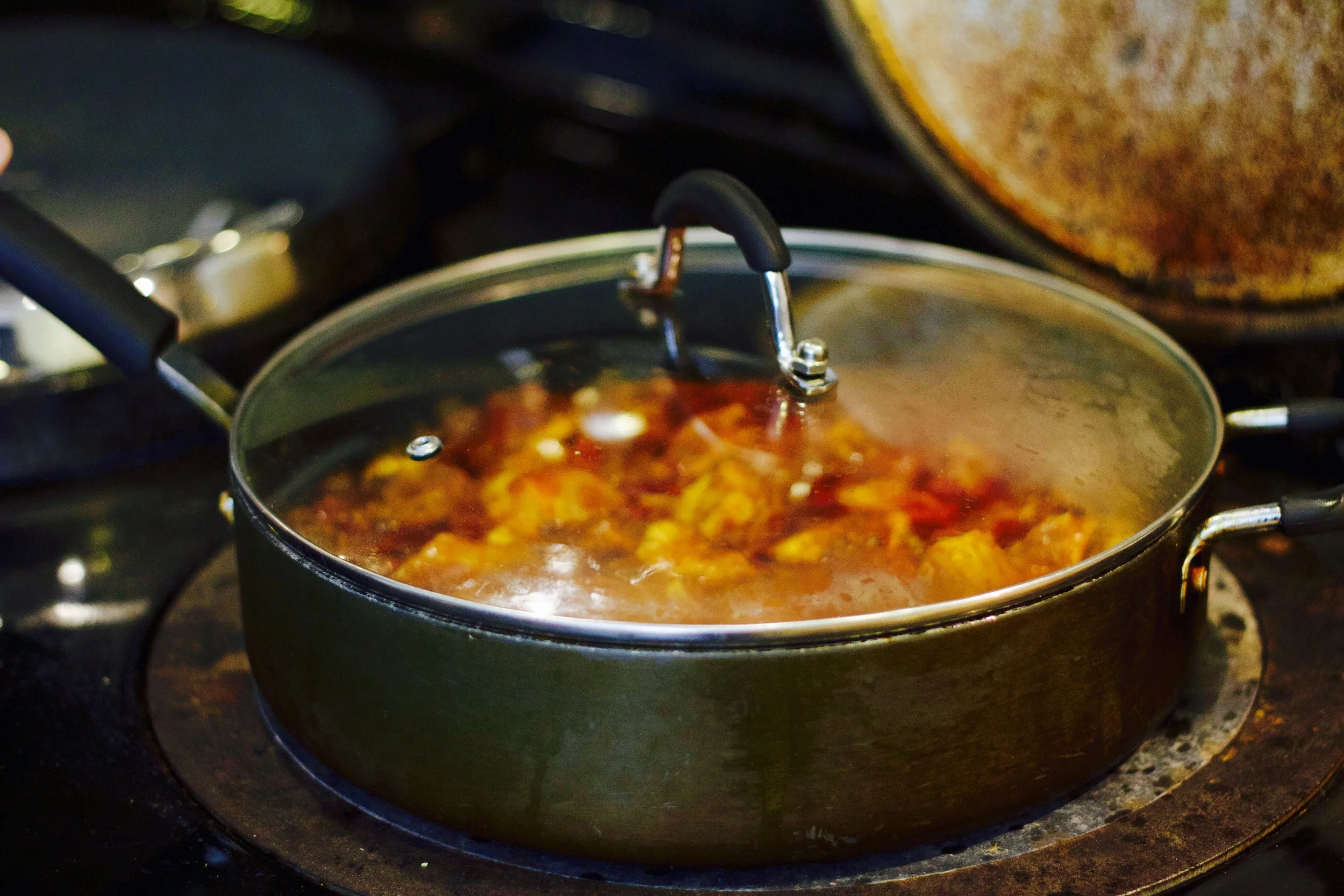 Cover the pan and simmer on a med heat for 20-30mins, make sure it doesn't dry out!
