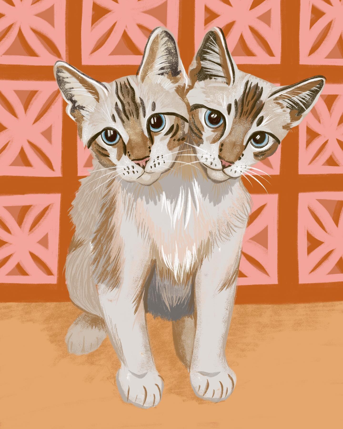 lynx point siamese twins 👥 a portrait of yuki (who actually has just one head) for @mollyfiteclub and @tidy_cribs, commissioned by @skatewitchla 💛💛💛