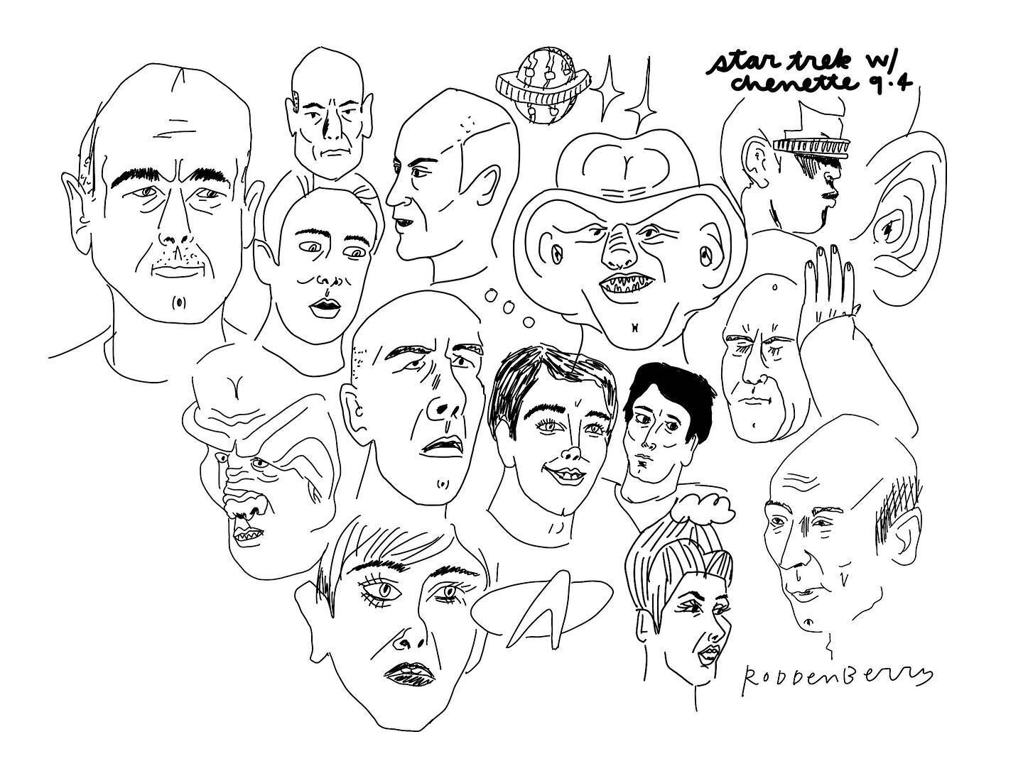 a few collections of timed 2-minute sketches done with friends while virtually watching star trek together earlier this summer 🖖👽