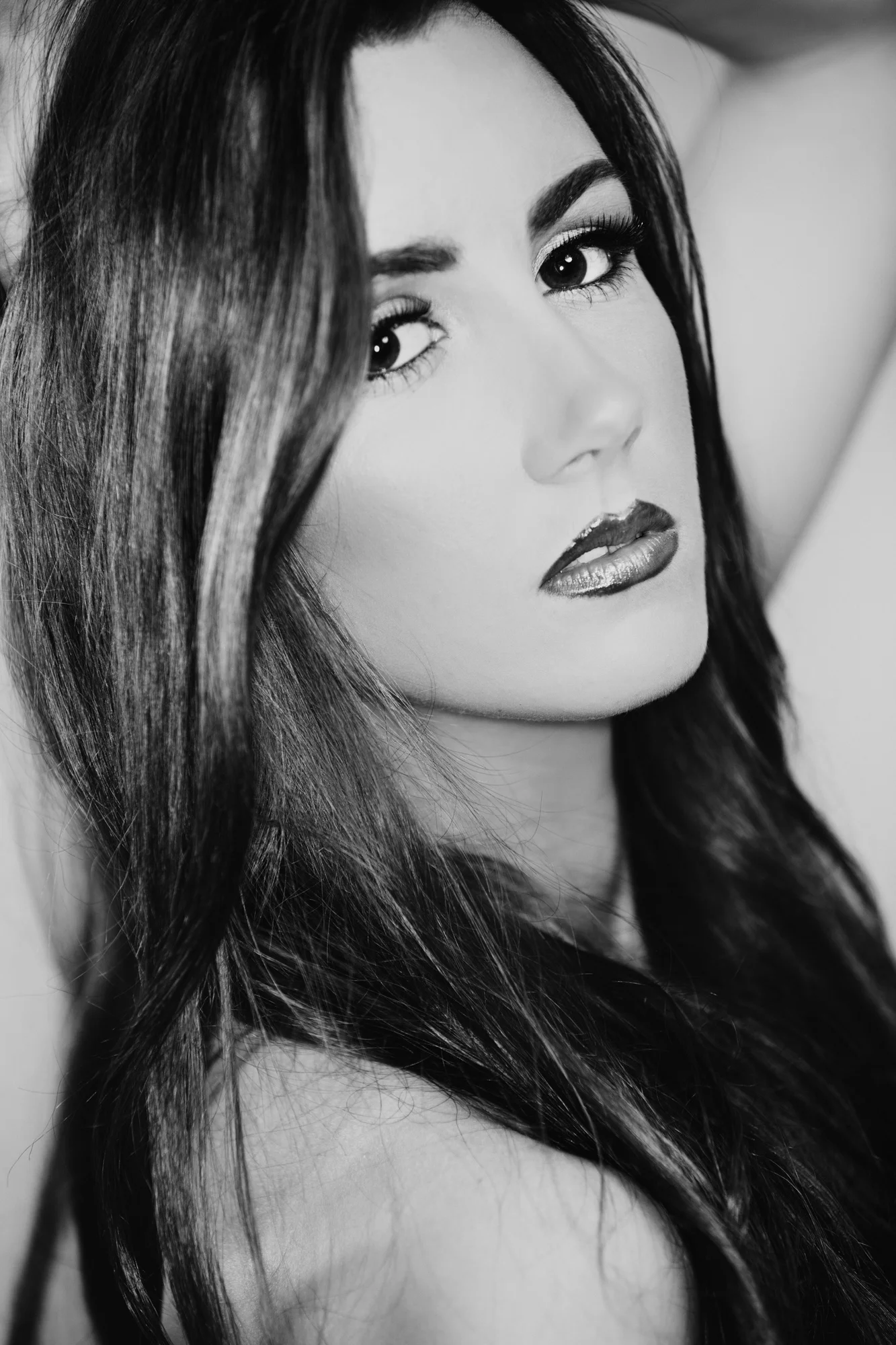 Jelena. The beauty dish power is increased here to just slightly over power the ring flash. 