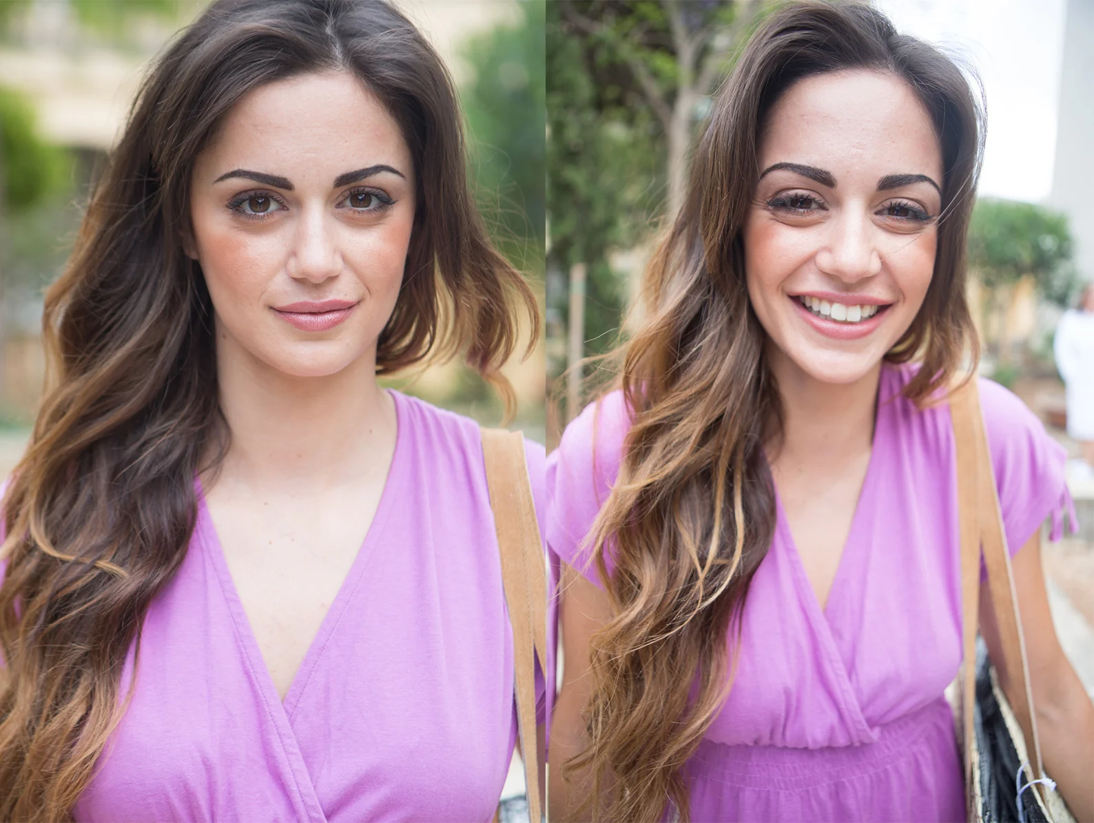 The image on the left was shot farther away using a standard lens, the image on the right was shot very close up using a wide angle lens.