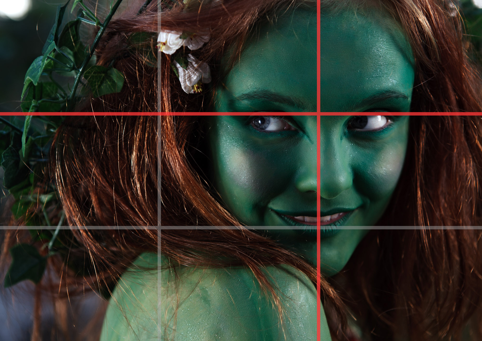 As you can see, the face is not in the centre of the image but on the intersection of the right and top lines.