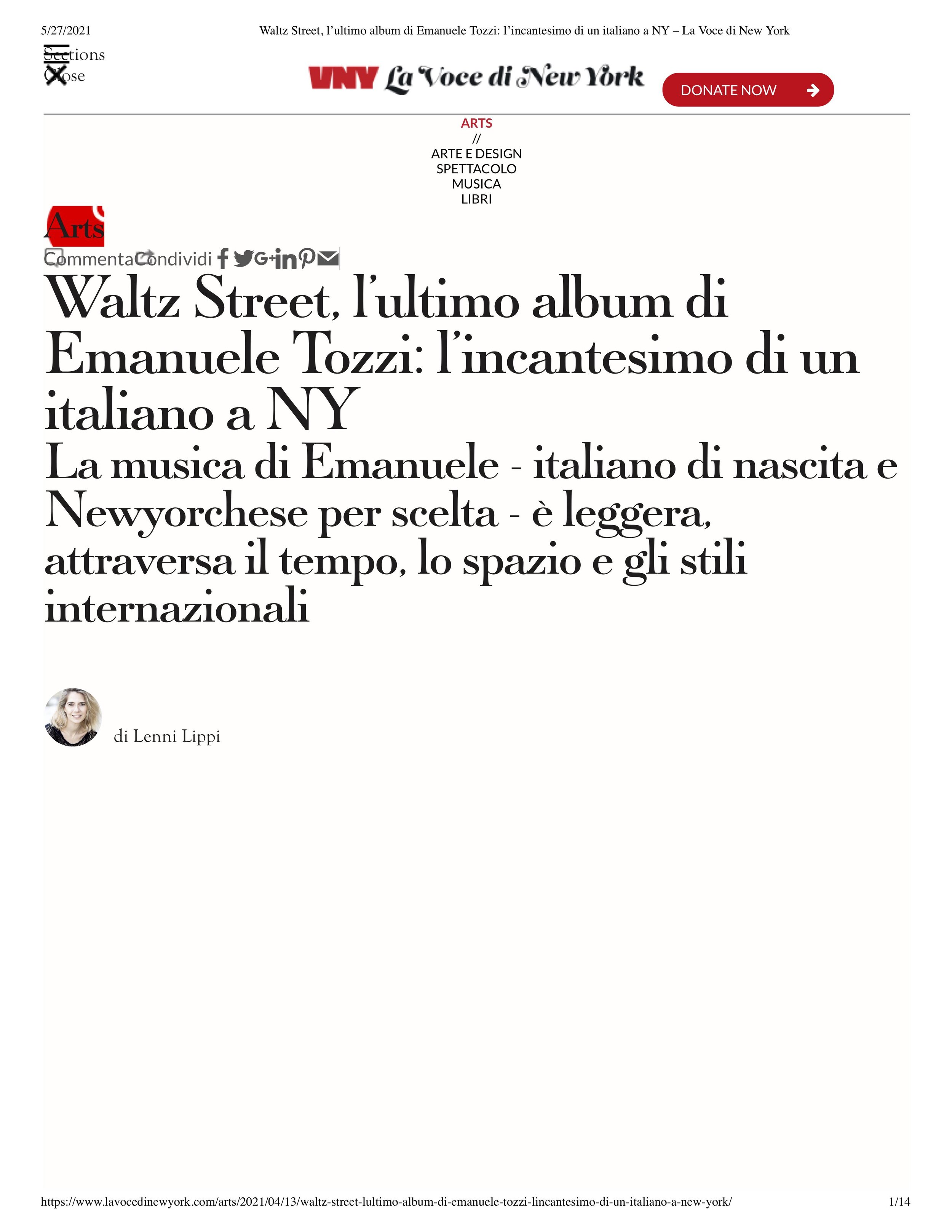 Waltz Street, l’ultimo album di Emanuele Tozzi_ l’incantesimo di un italiano a NY – La Voce di New York.jpg