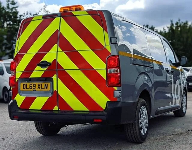 We've been flat out on the chevron kits the last few weeks, here one of many vans we've completed so far this week. #chevrons #chapter8 #reflective #safetymarkings #safetygraphics #healthandsafety #compliance #highwaymaintenance #utility #van #kpmf #