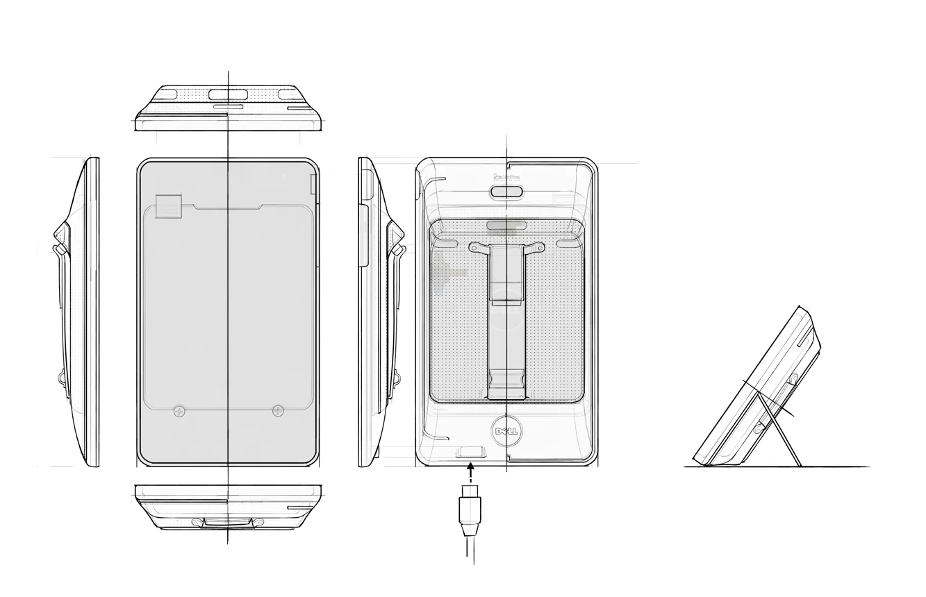 VeriFone asked Soulcake to help out with a design for a scanner/credit card reader peripheral that would fit a Lenovo tablet, a large Dell tablet and an 8 inch Dell tablet. We proposed several solutions for the Lenovo tablet and a "module" system for the Dell tablets. This solution contained the reader/scanner in a module that can be adapted for the large and small Dell tablets.