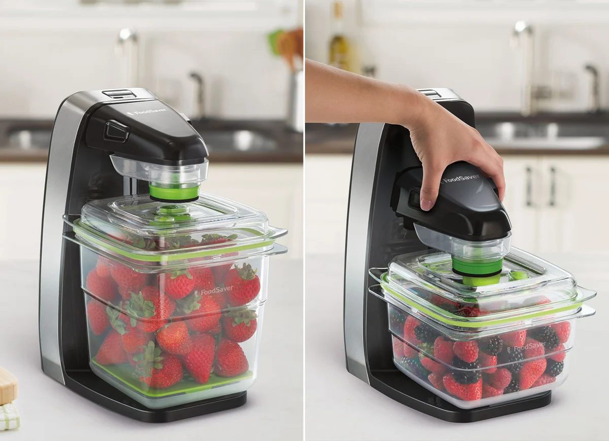  The head can raise and lower to the various sized FoodSaver containers   