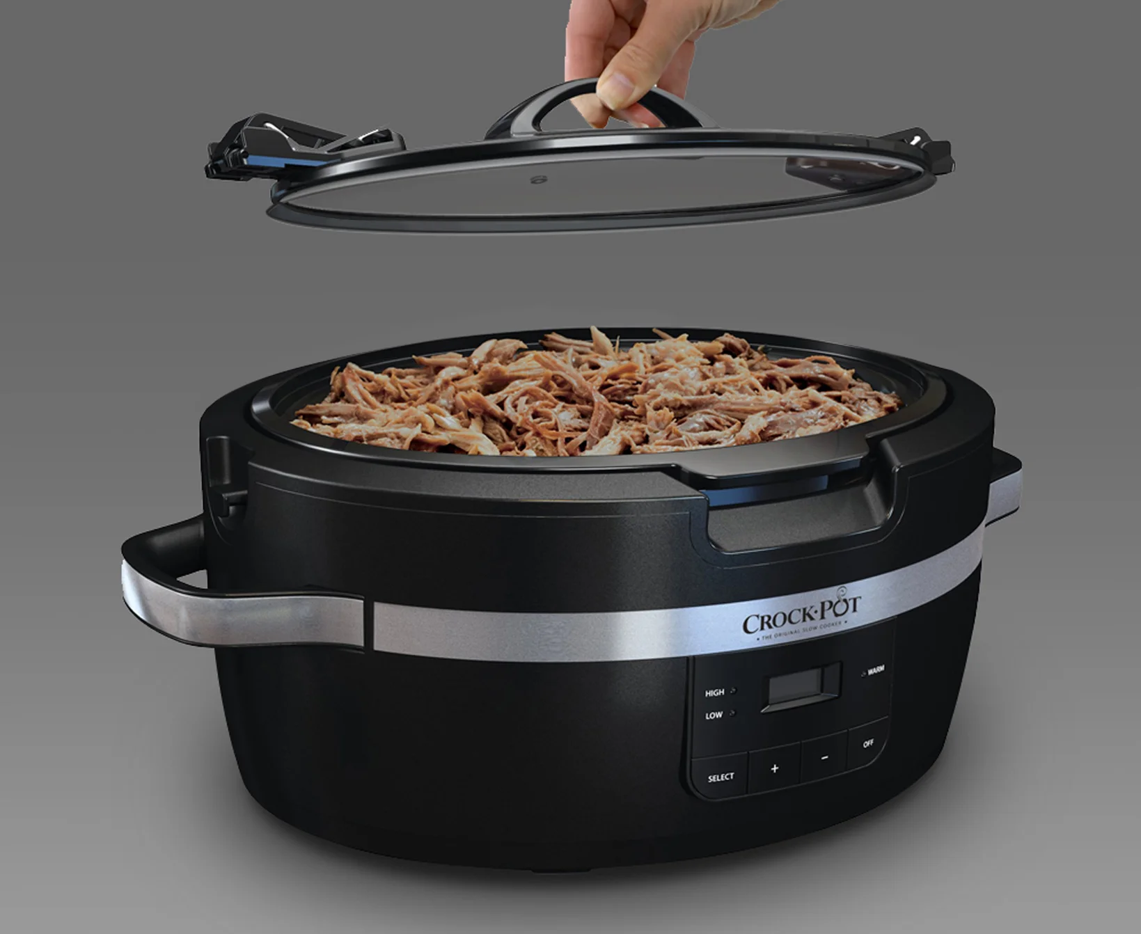  The ThermoShield Crockpot features a locking lid for easier transportation. The insulated body keeps the exterior cool, and the food warmer, longer.    