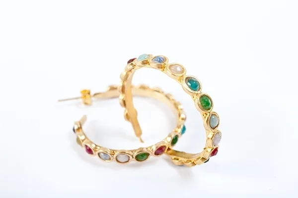 Multi stone Loop Earrings in Gold £50.00