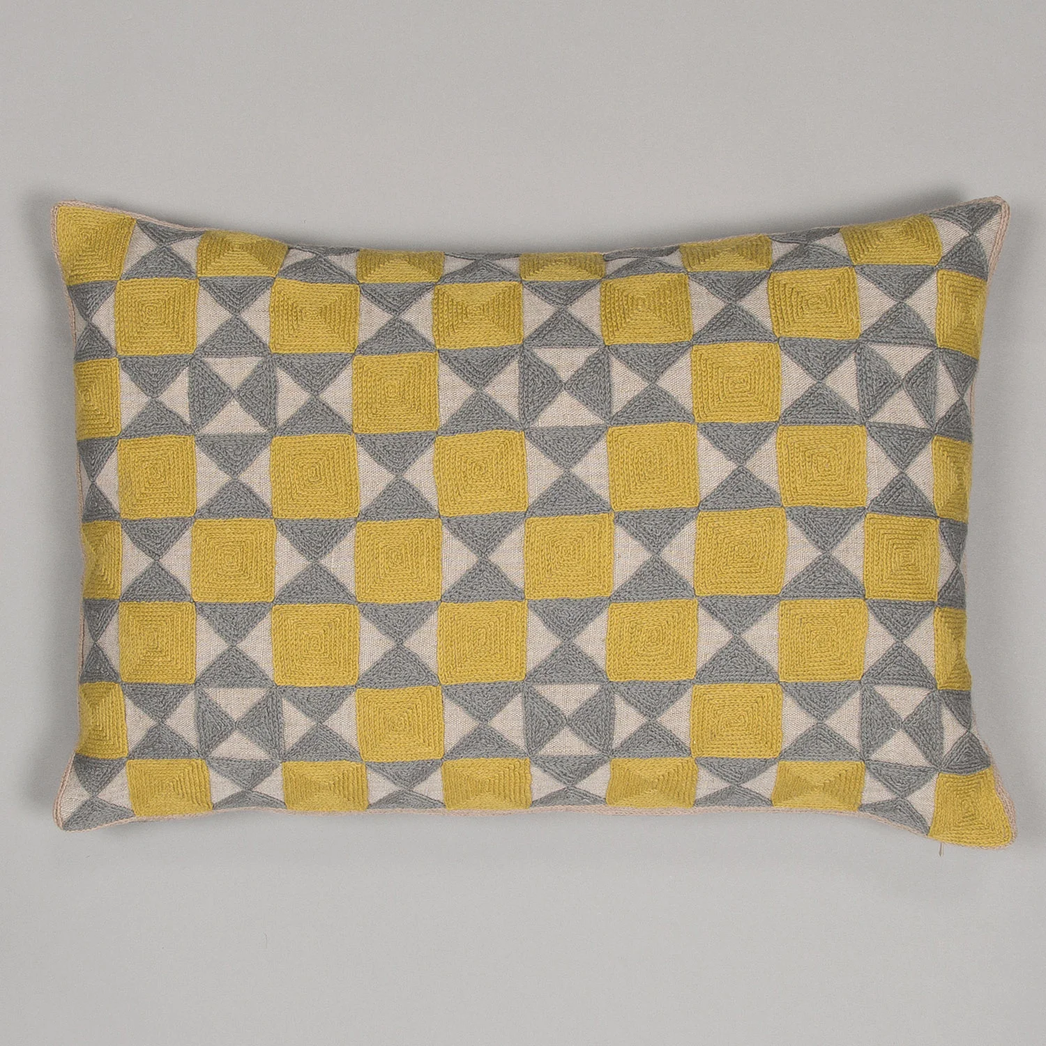 Chartreuse & Grey Zellji cushion £95.00