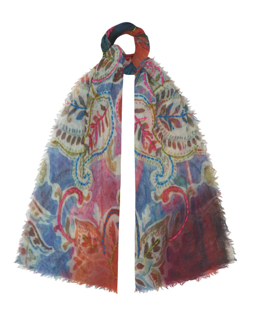 WATERCOLOUR EMBROIDERED WOOL SCARF