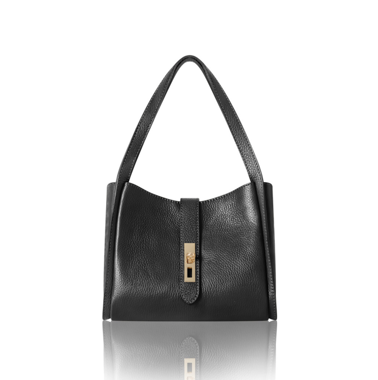 LEATHER THREE COMPARTMENT HANDBAG BLACK