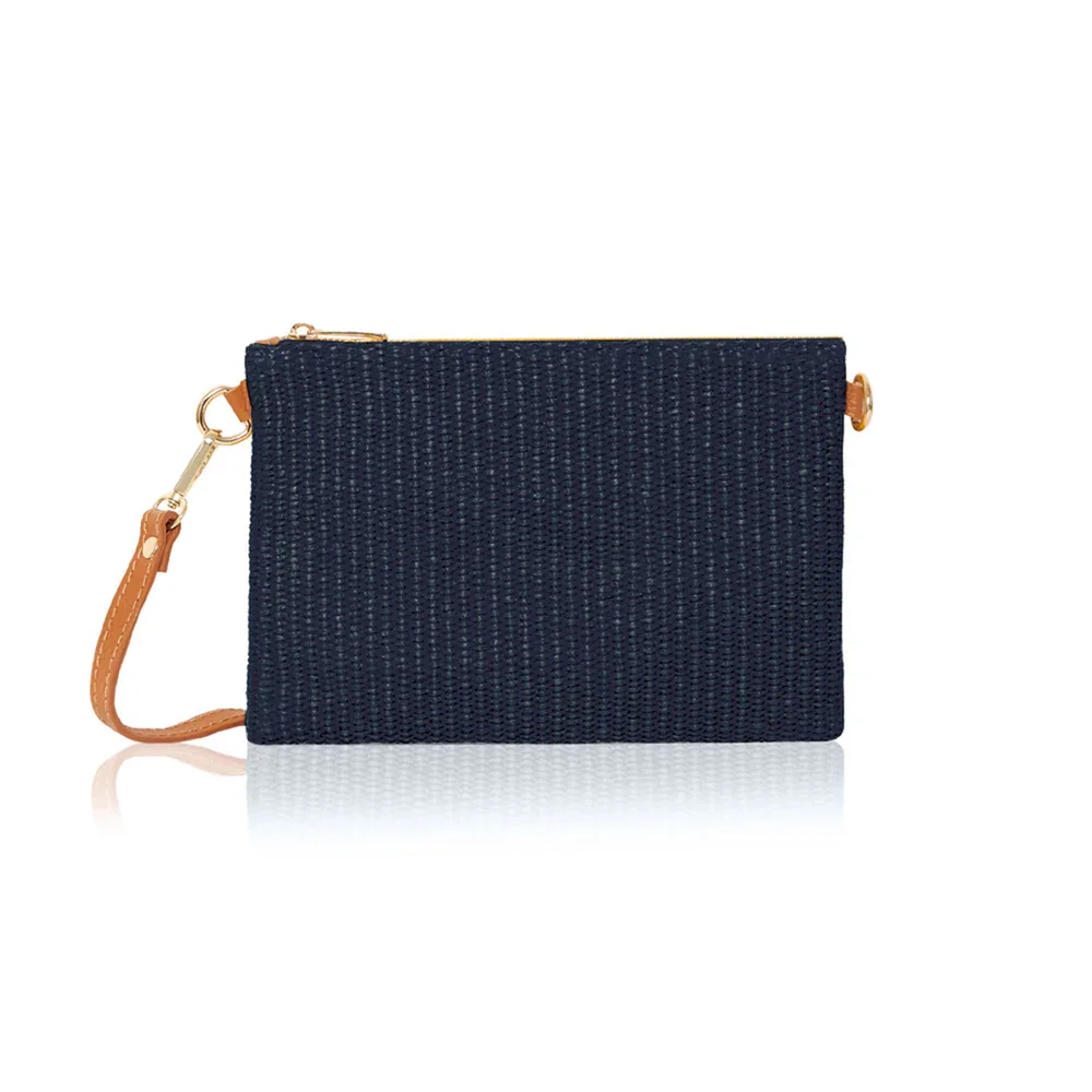 RAFFIA CLUTCH BAG - NAVY
