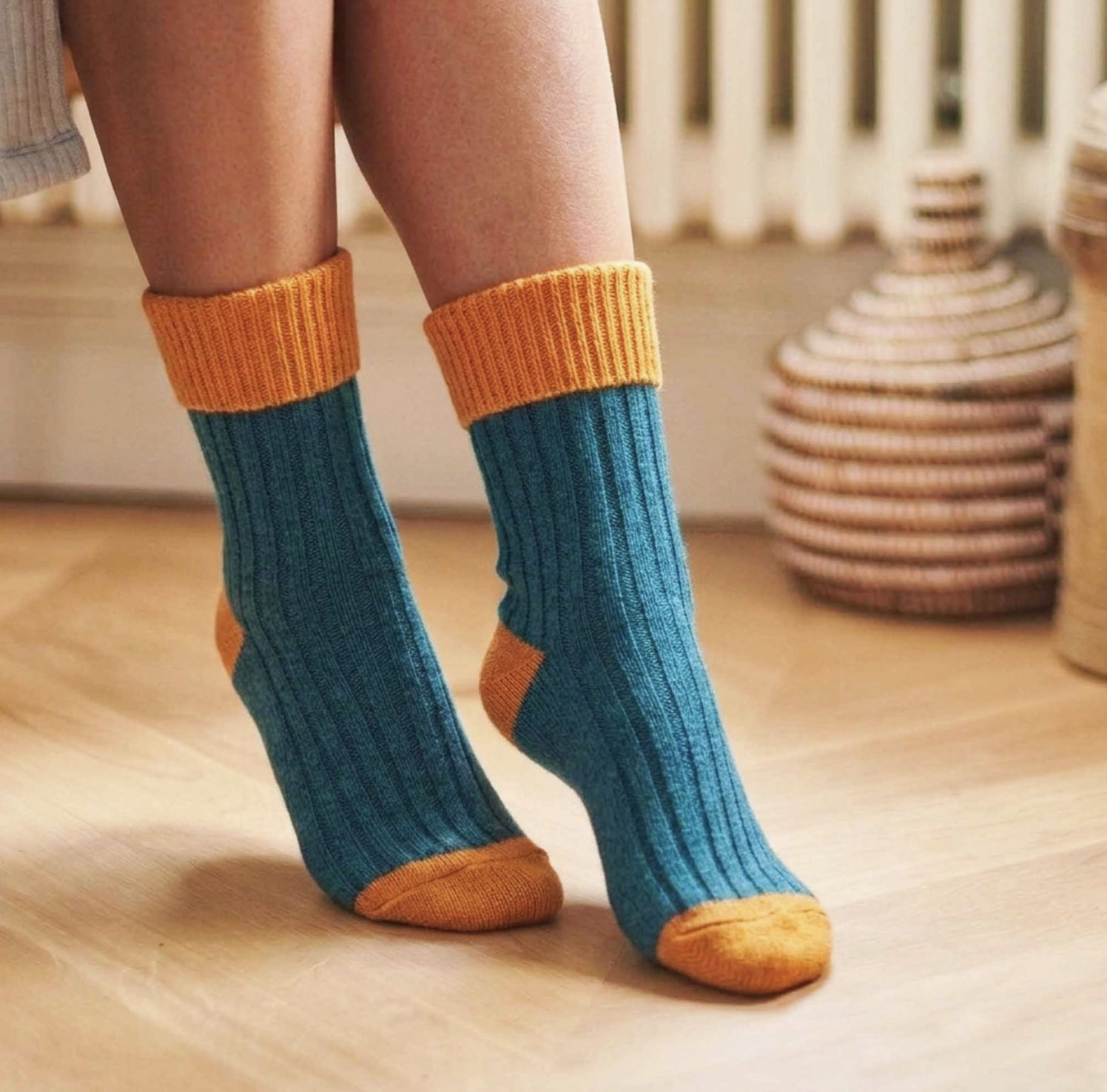 WOMENS CASHMERE BLEND SLOUCH SOCKS TEAL RUST