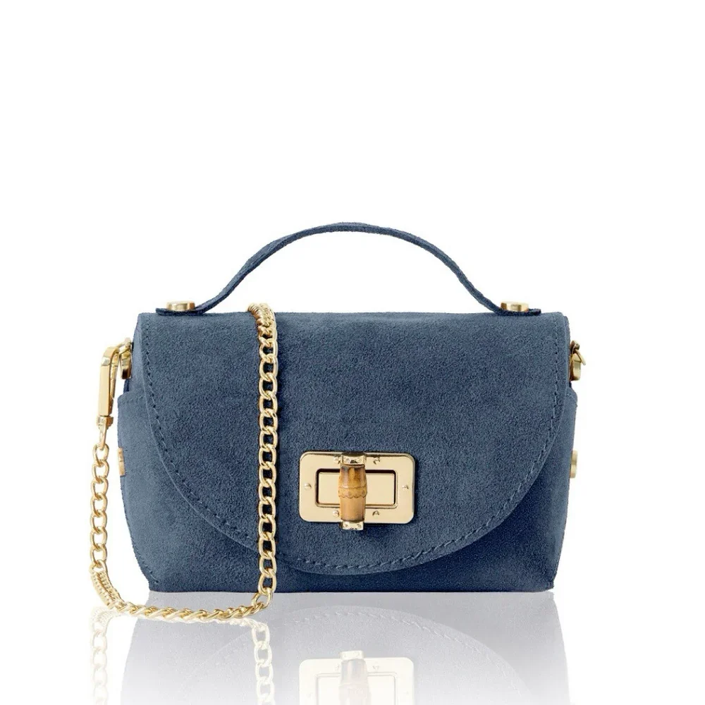 SUEDE MINI TOP HANDLE CROSS BODY BAG DENIM BLUE