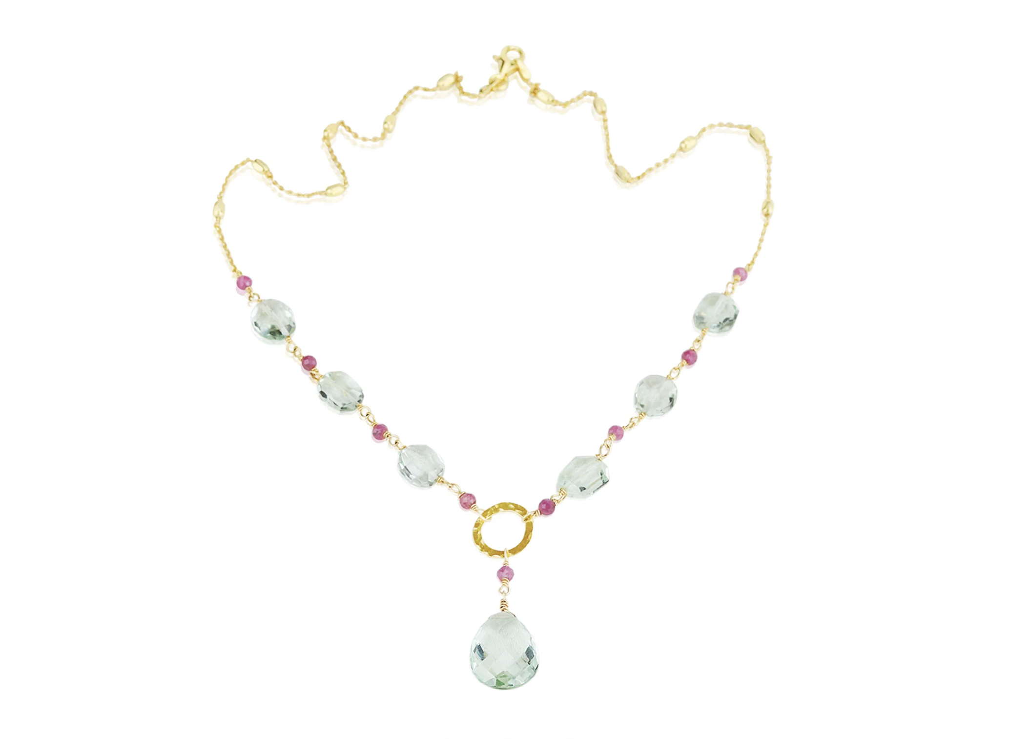 GREEN HAMMERED CIRCLE GREEN AMETHYST NECKLACE
