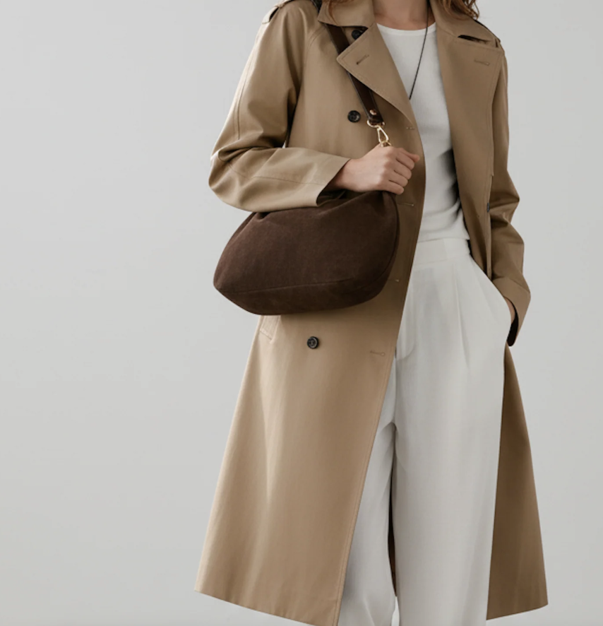 SUEDE CURVED HOBO BAG - OLIVE GREEN