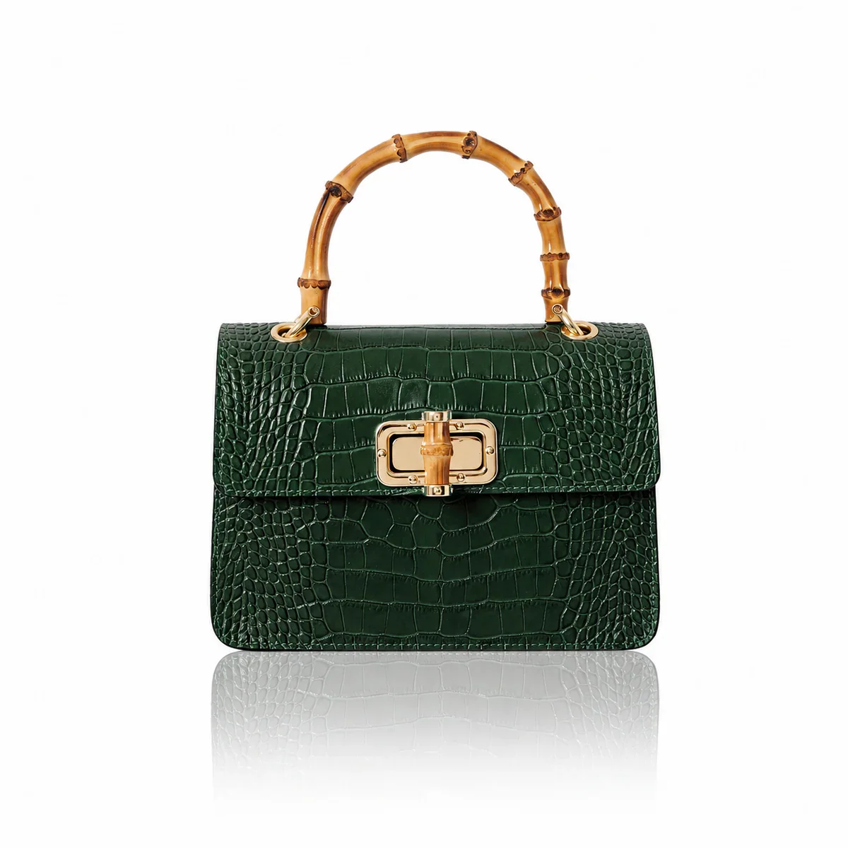 CROC PRINT BAMBOO BAG DARK GREEN