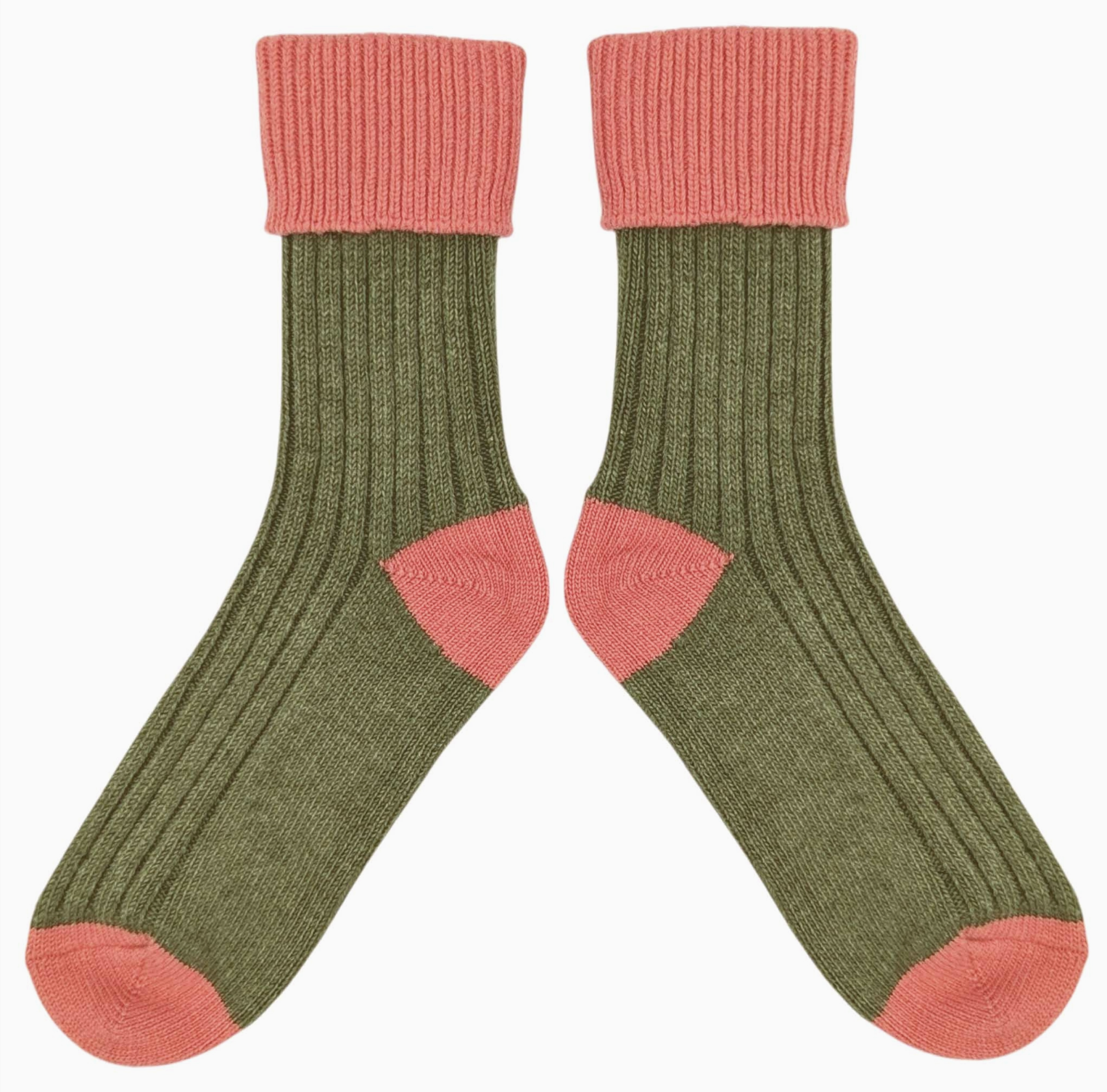 WOMENS CASHMERE BLEND SLOUCH SOCKS GREEN CORAL