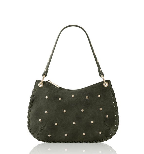 STUDDED SUEDE GREEN BAG