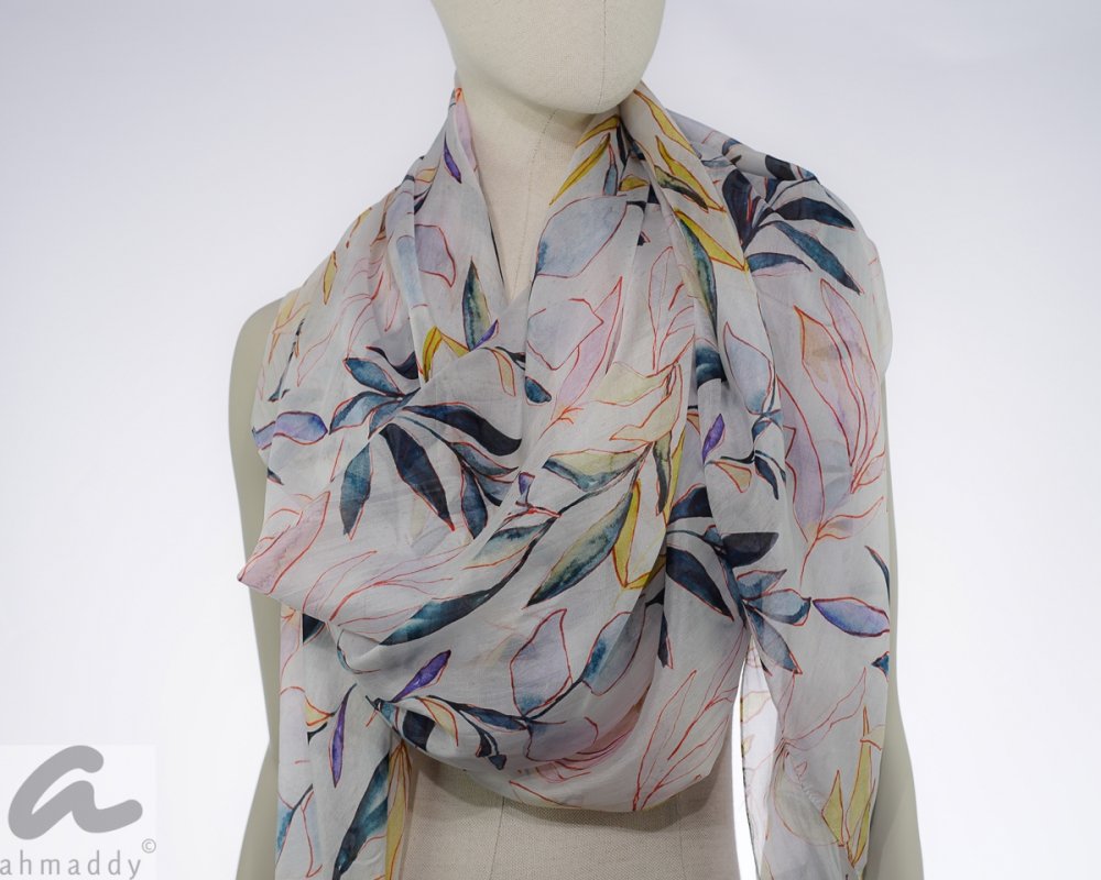BIG FLOWER PRINT SILK SCARF