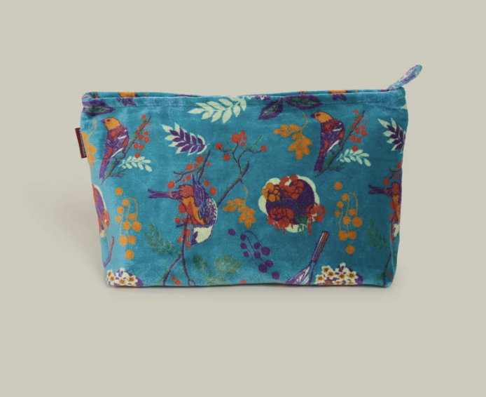 VELVET WASH BAG BIRDY TEAL LARGE