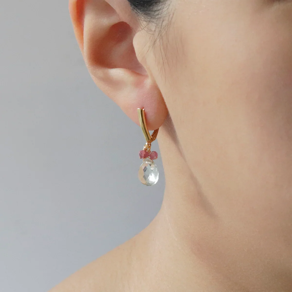 Dainty gem drop latch back earrings.