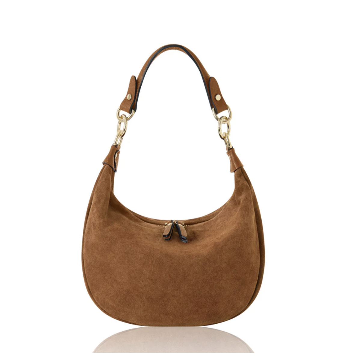 SUEDE HALF MOON BAG - TAN