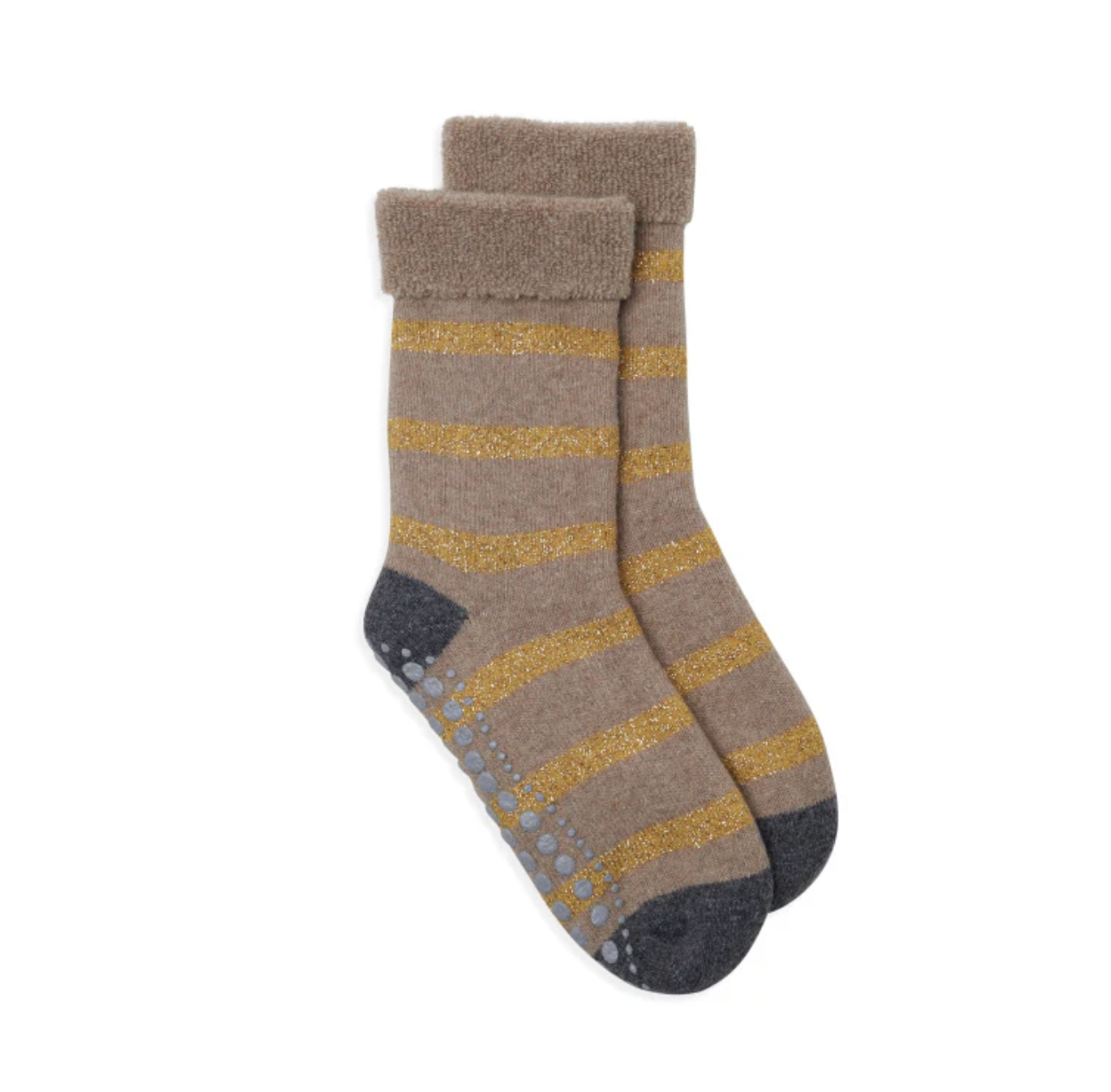 SLIPPER SOCKS GLITTER STRIPE - CAMEL/GOLD