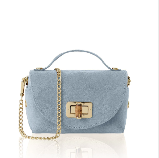SUEDE MINI TOP HANDLE CROSS BODY BAG SKY BLUE