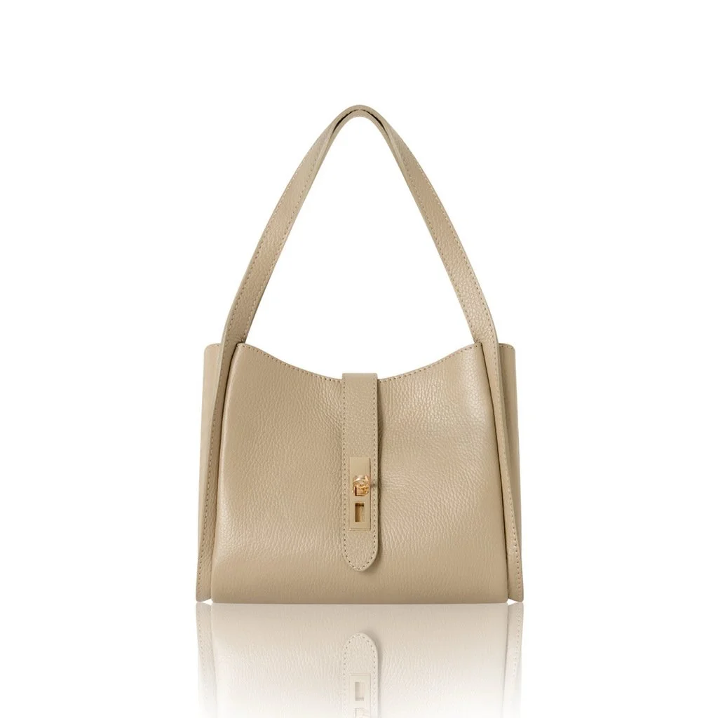 LEATHER THREE COMPARTMENT HANDBAG TAUPE