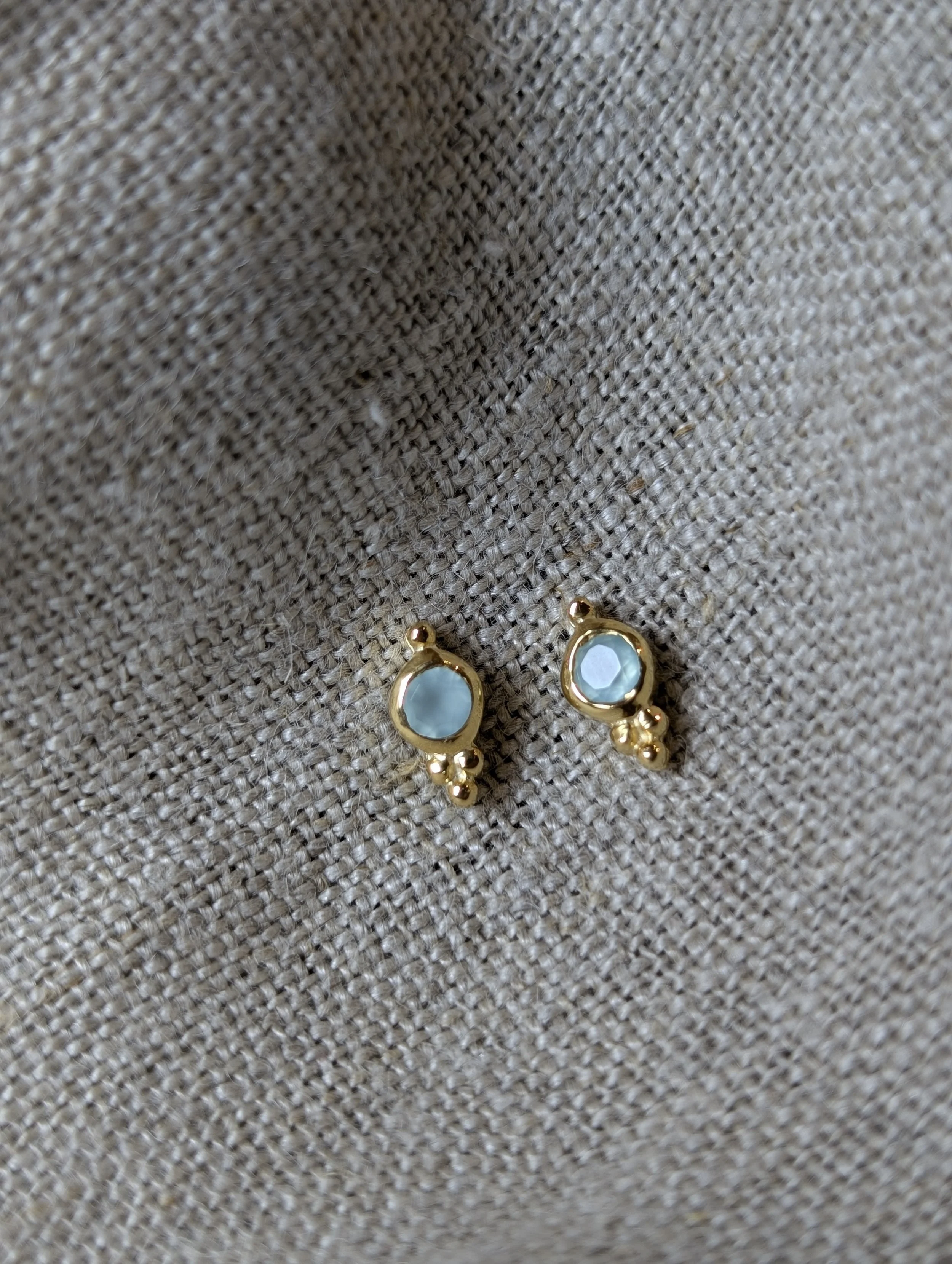 CHALCEDONY GOLD PLATED TINY STUDS