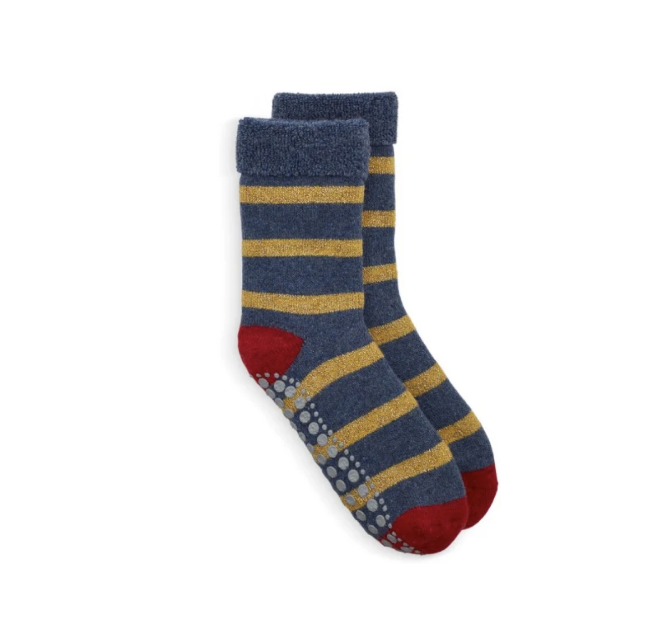 SLIPPER SOCKS GLITTER STRIPE - BLUE /GOLD
