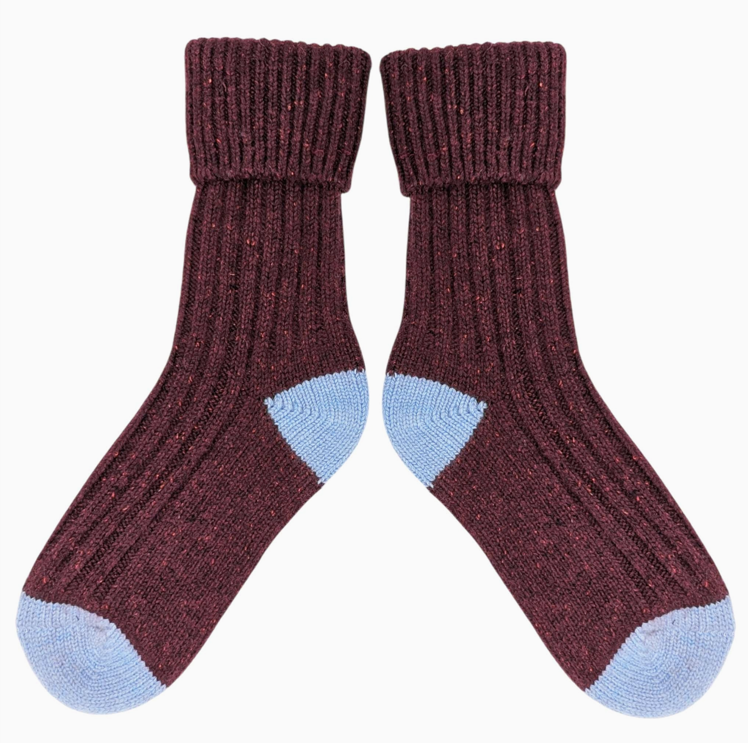 MENS RECYCLED SILK BLEND RIBBED SOCKS BURGUNDY & BLUE