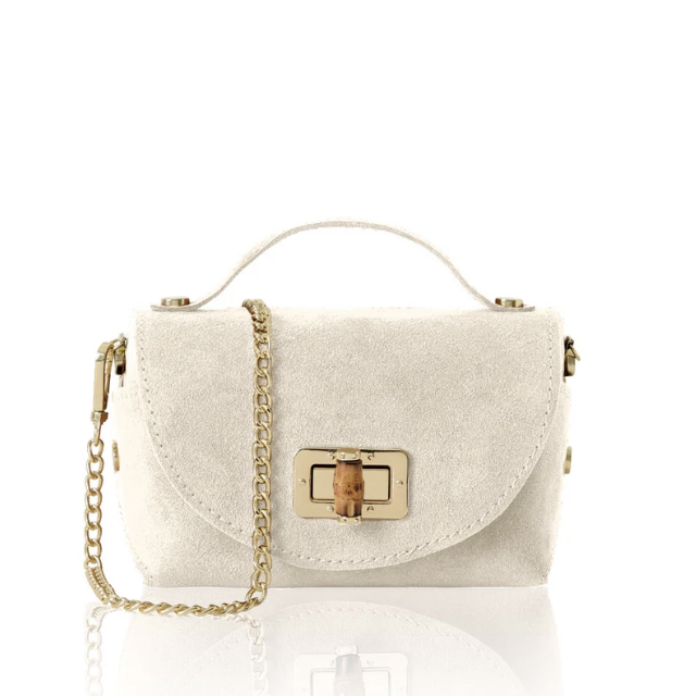 SUEDE MINI TOP HANDLE CROSS BODY BAG CREAM