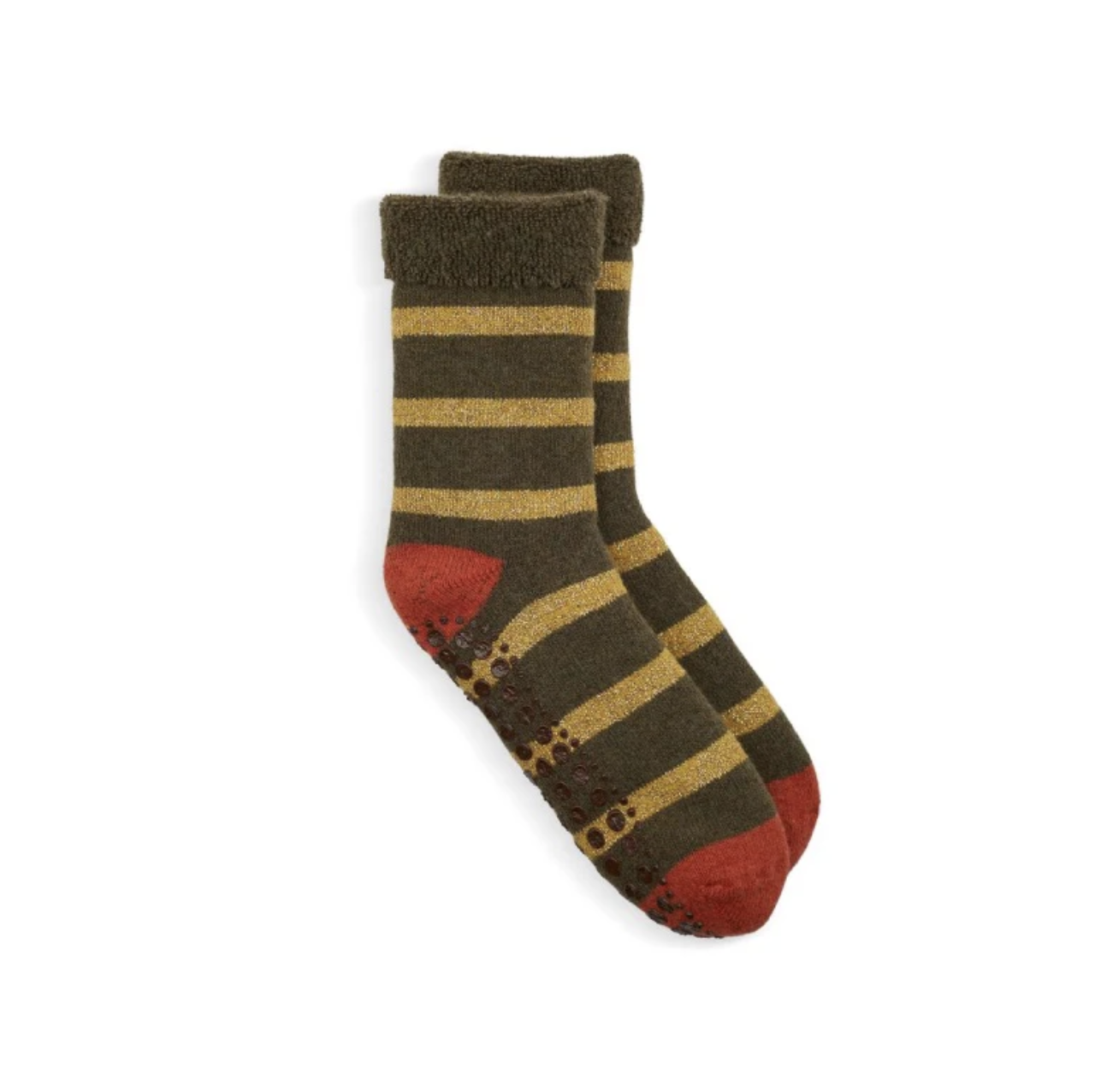 SLIPPER SOCKS GLITTER STRIPE - KHAKI /GOLD