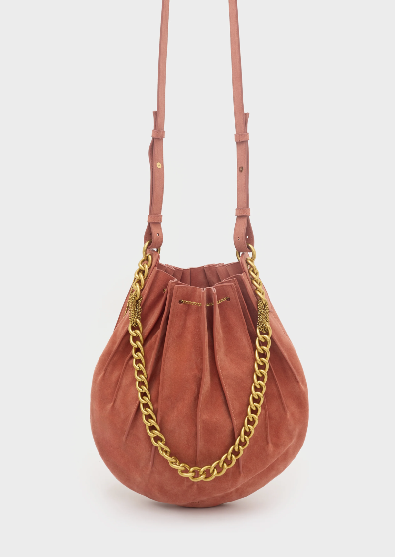 EVISSA SUEDE SHOULDER BAG - CORAL