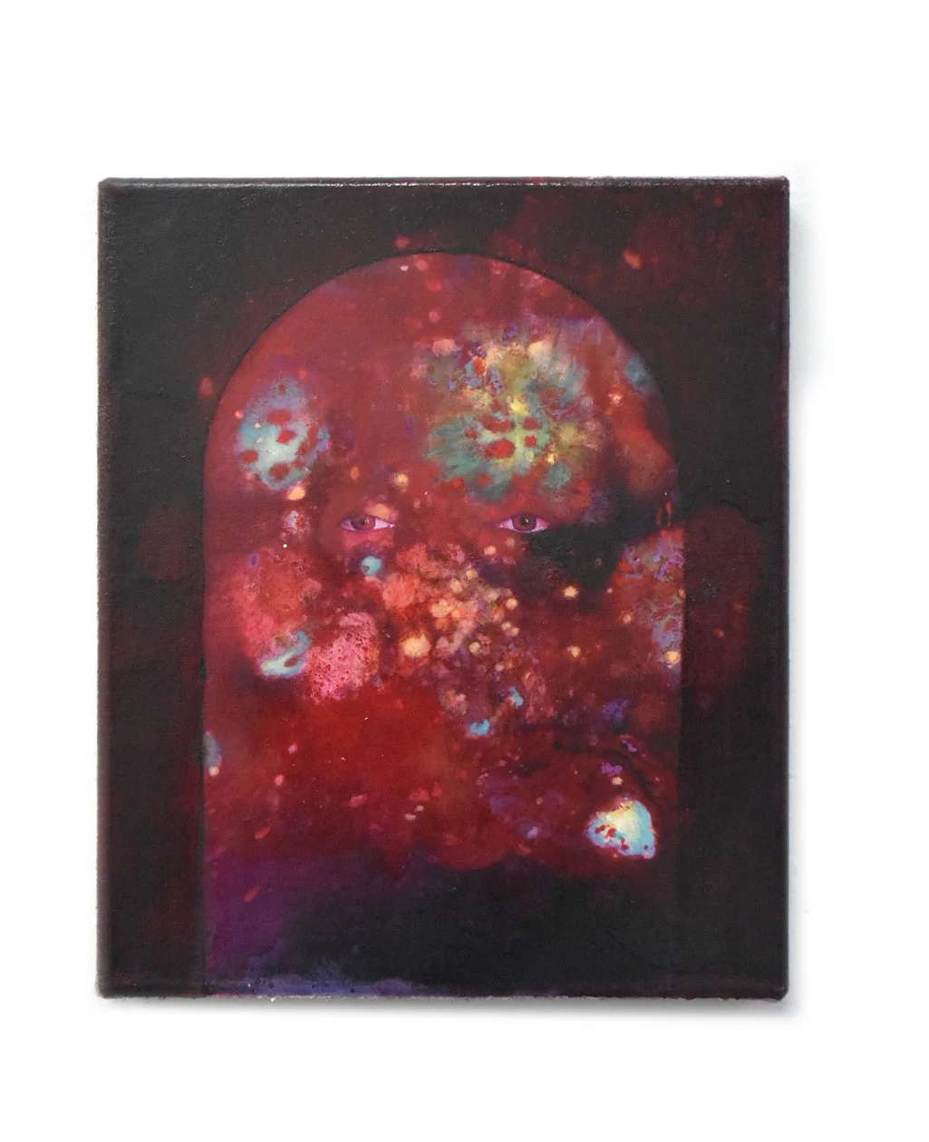 Echoes Through The Silent Gate I, acrylic, watercolour powder and oil on linen, 25x30cm, 2026, shown at London Art Fair with Blueshop Gallery