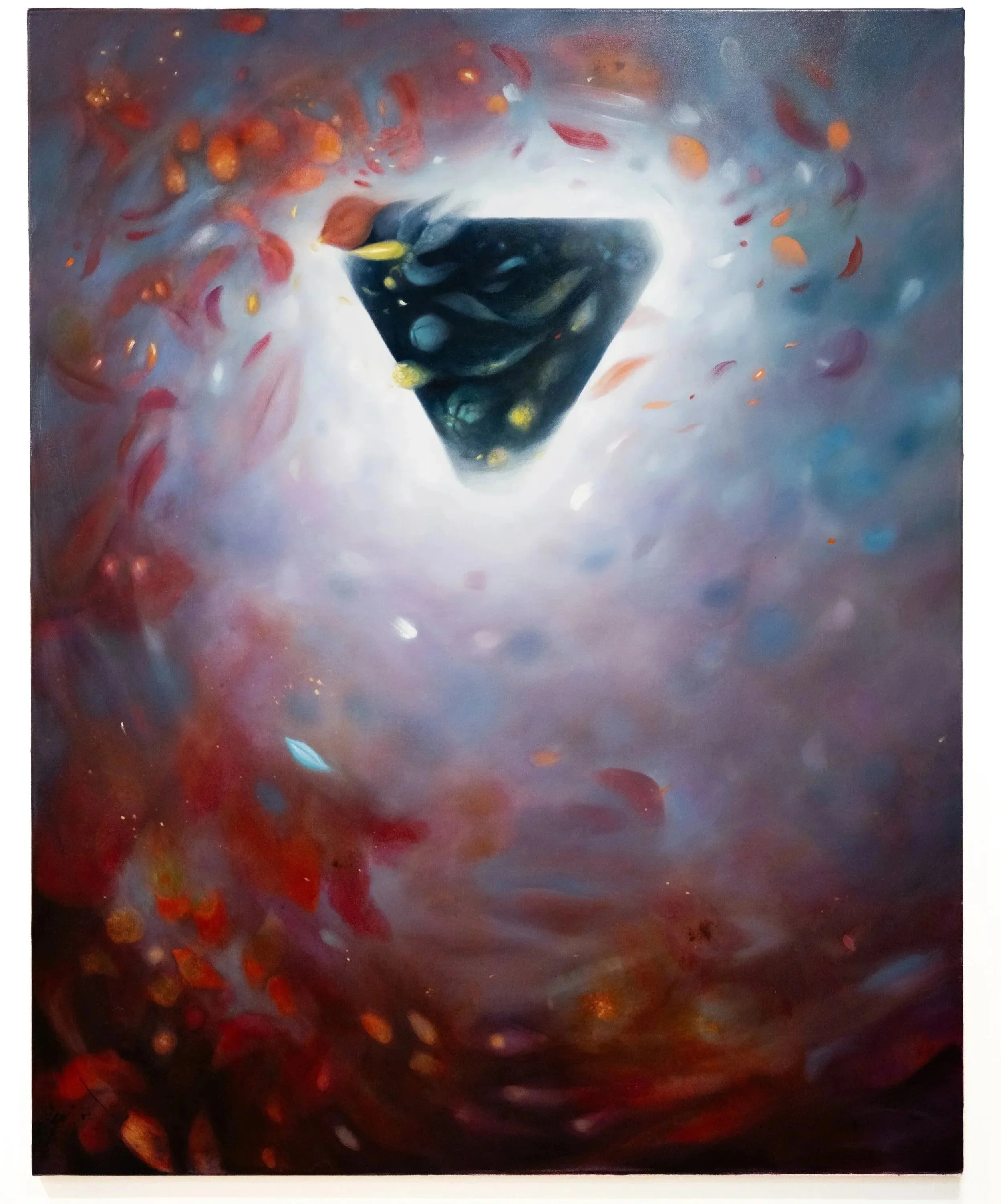 Colliding Currents, acrylic, watercolour powder an oil on cotton, 100x150x3.6cm, 2026