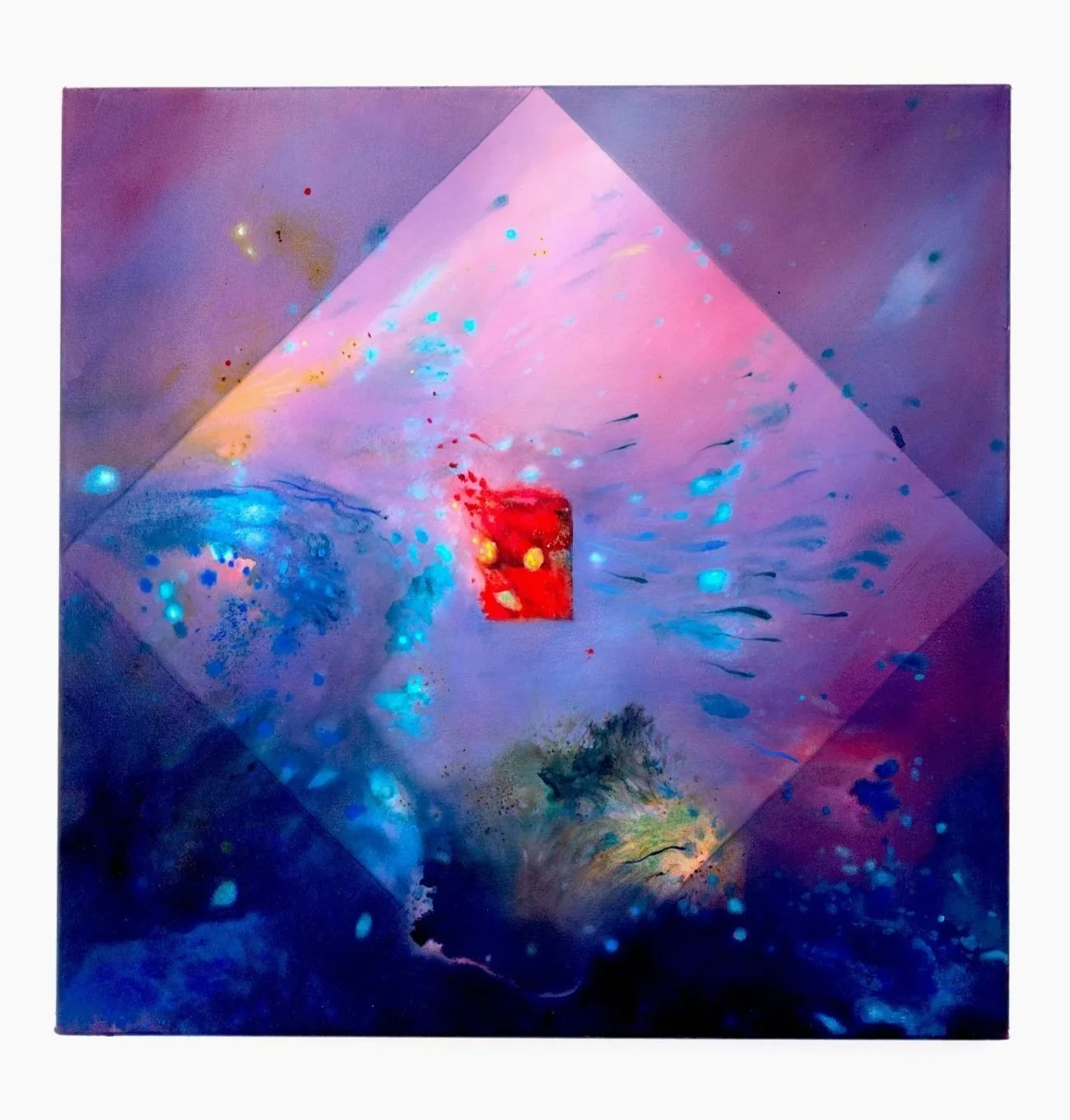Quiet Storm I, acrylic ink, watercolour powder and oil on canvas, 70x70x3.6cm, 2025