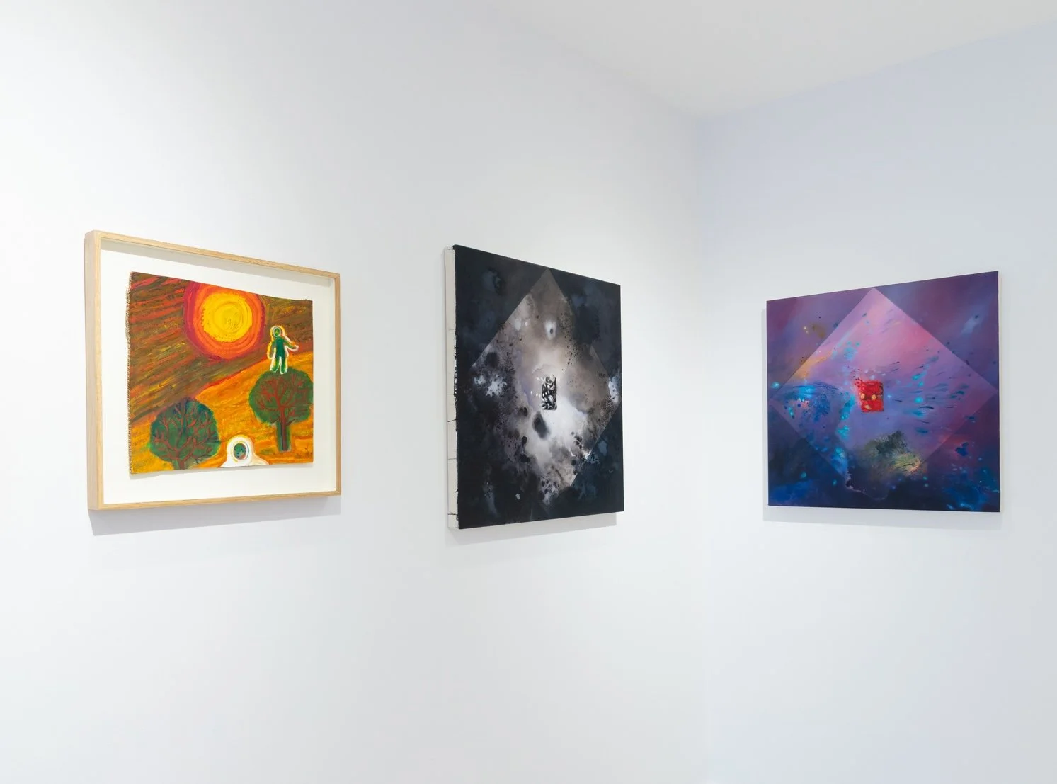 Quiet Storm I &II, acrylic, watercolour powder and oil on canvas, 70x70cm, 2025 shown at Oliver Projects Gallery