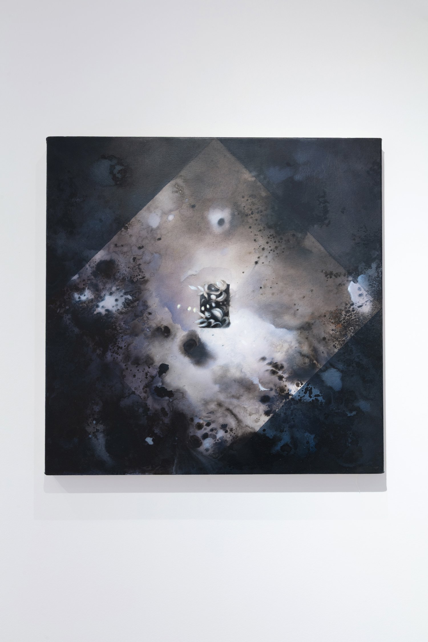 Quiet Storm II, acrylic, watercolour powder and oil on canvas, 70x70cm, 2025 shown at Oliver Projects Gallery