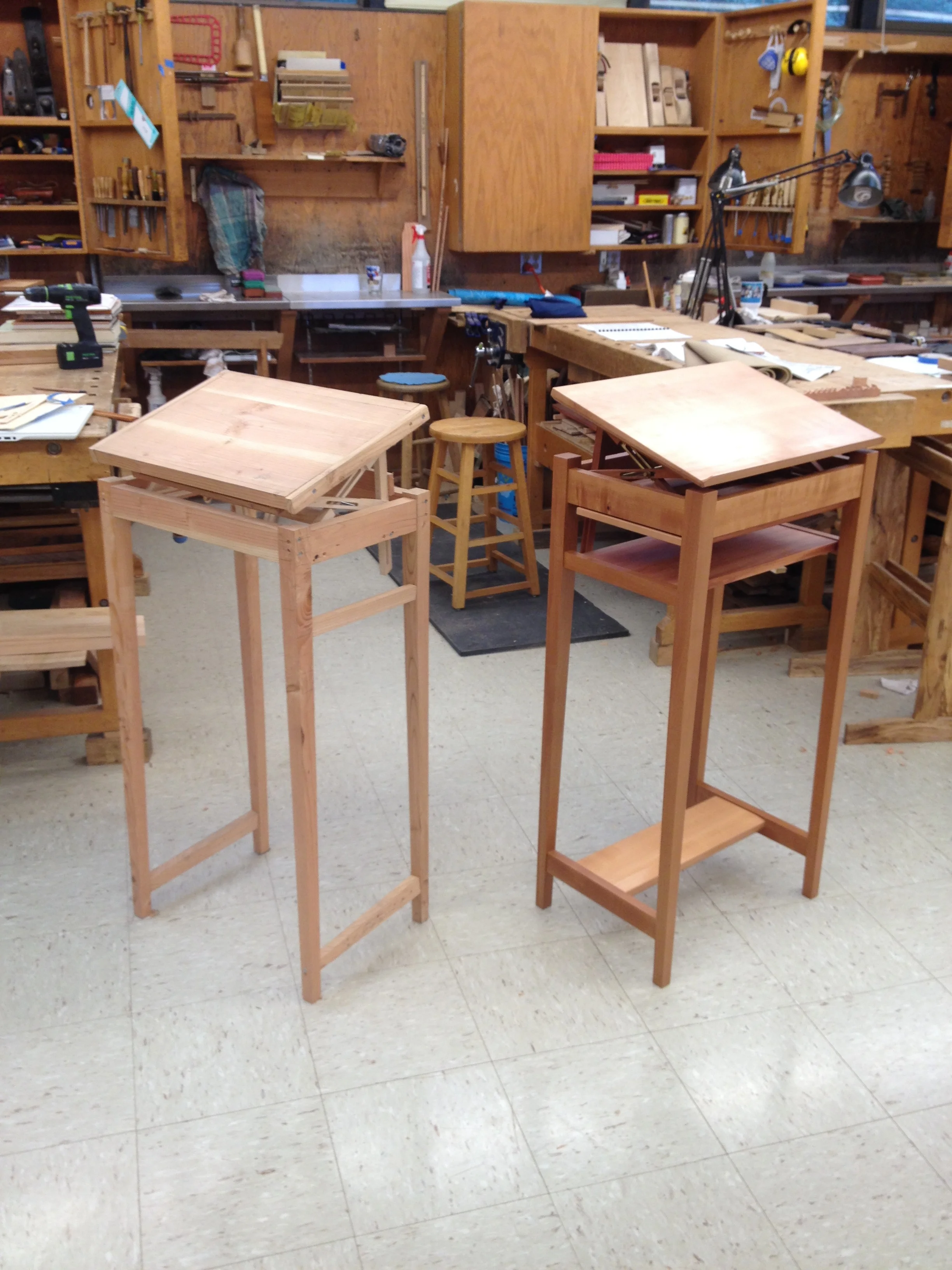  The Stender and its initial mockup, an important part of learning furniture design at College of the Redwoods. 