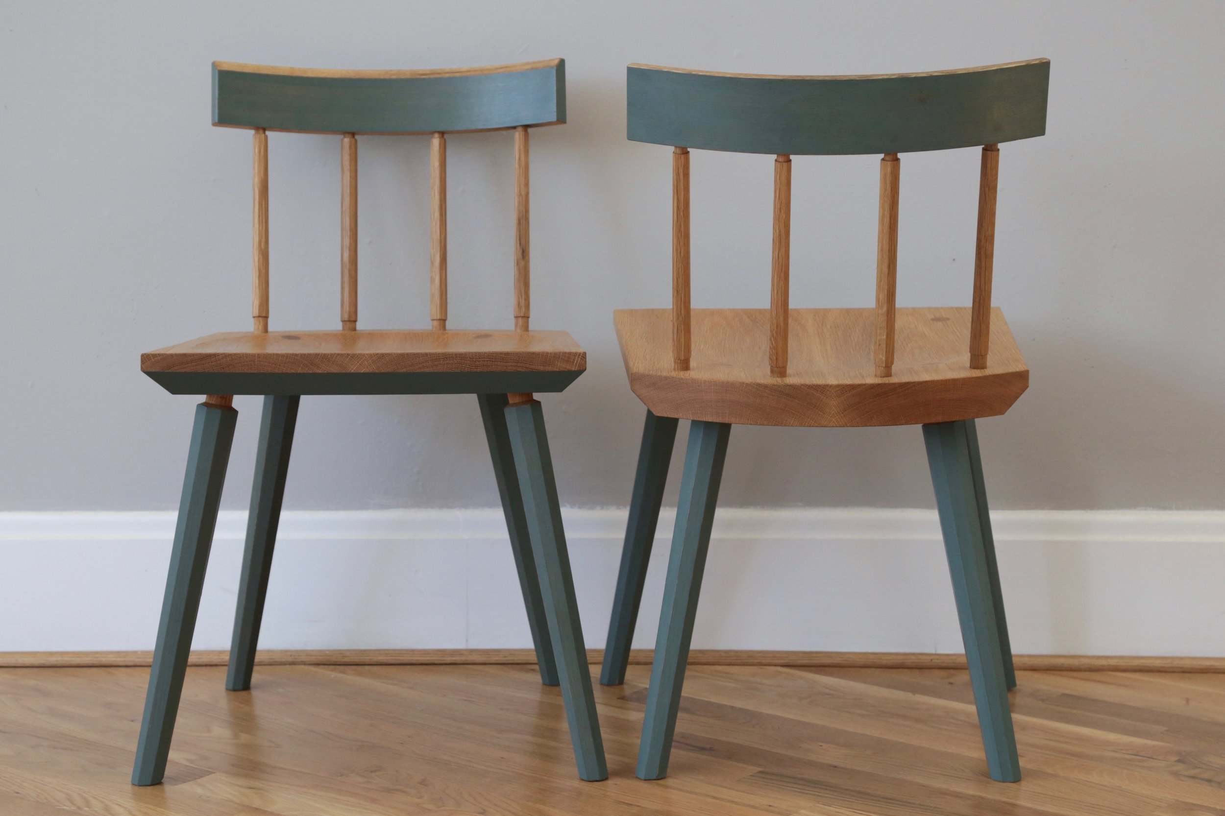 The chairs were modified from Chris's original plans, with longer legs and a lower back. This project provides ample room for reconfiguration to any number of chair geometries.
