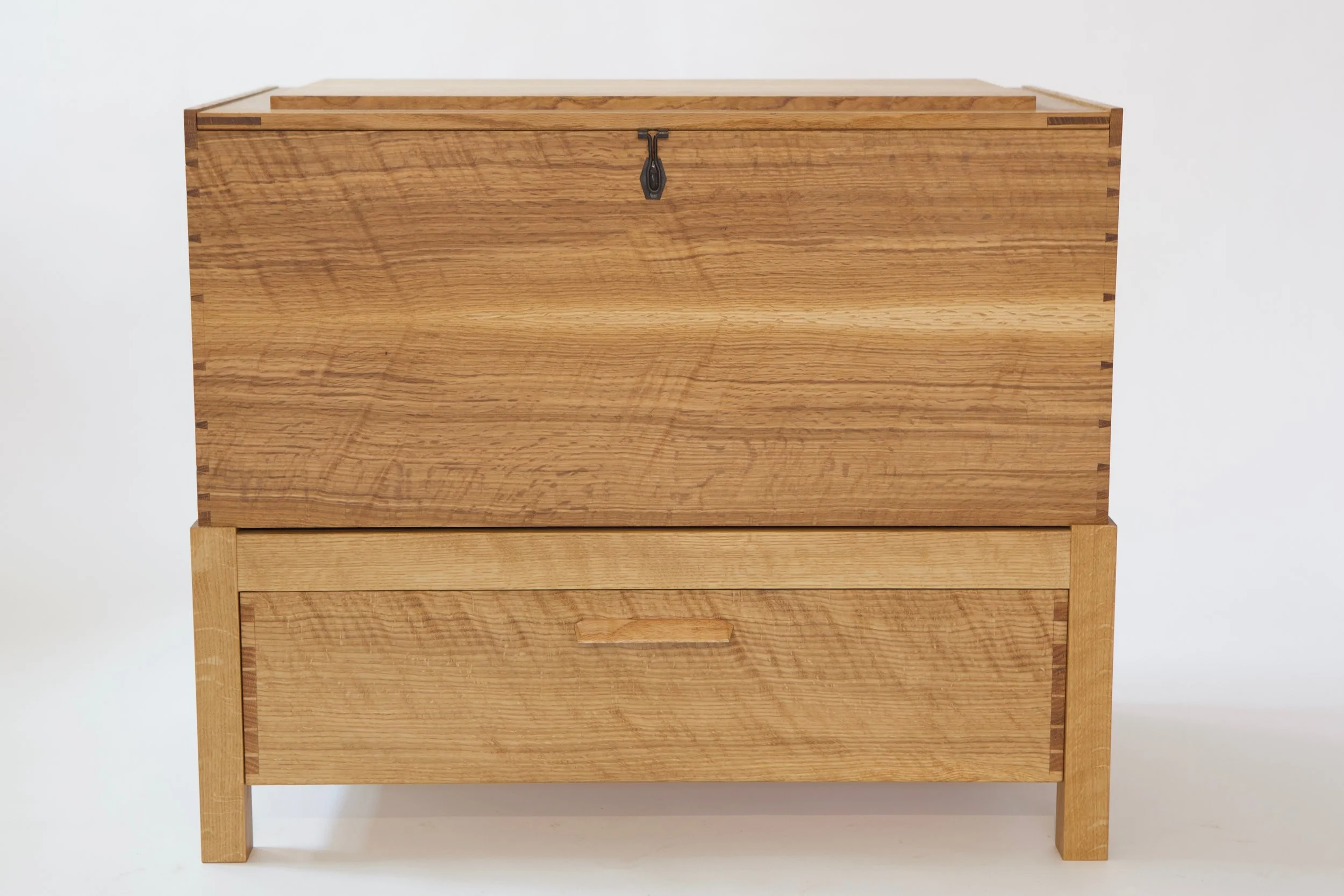  The simple rectilinear form offsets the beauty of the wood and the honesty of the through dovetails –&nbsp;these aesthetic choices find their roots in both simple vernacular chest construction and the English and American “Arts &amp; Craft” style of